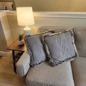 Double Sided Gray Fuzzy Throw Pillows with Storage Bag (17” x 17”)